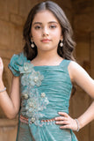 Girls Teal Blue Sequin Embellished Draped Sharara Set