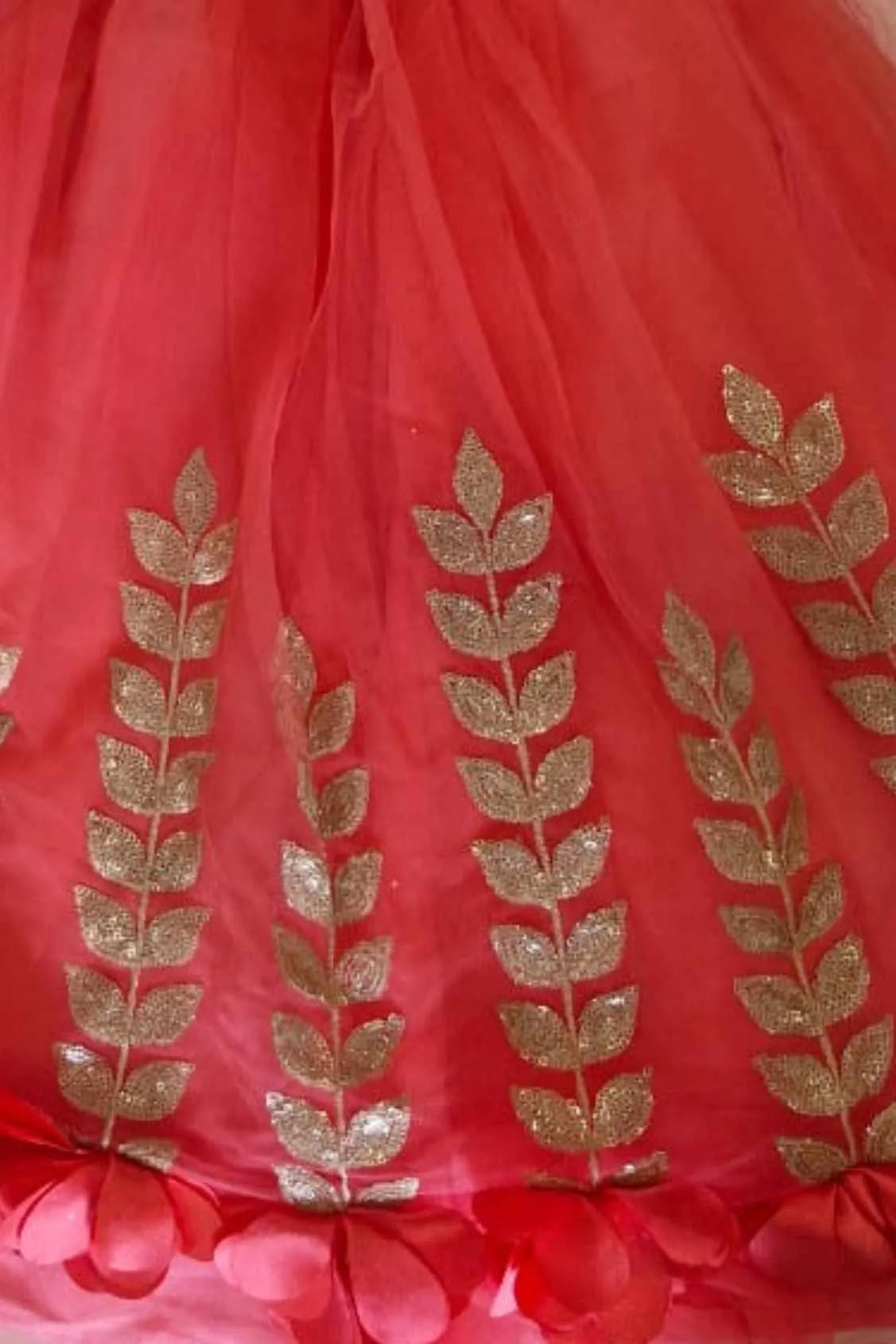Tomato Net Embellished Gown For Girls