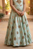Mint Green Printed Ethnic Gown For Girls