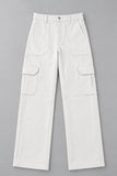Girls White Solid Straight Fit Cargo Jeans
