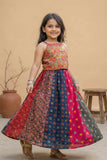 Multicolor Bandhani Printed And Floral Embroidered Lehenga Choli for Girls