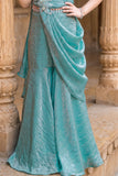 Girls Teal Blue Sequin Embellished Draped Sharara Set