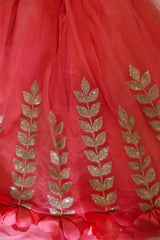 Tomato Net Embellished Gown For Girls