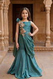 Girls Teal Green Sequin Embellished Draped Sharara Set