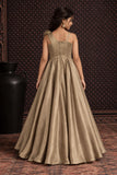 Girls Champagne Gold Sequined One Shoulder Party Wear Gown