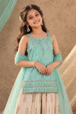 Pista Green Mirror Work And Embroidery Palazzo Set For Girls