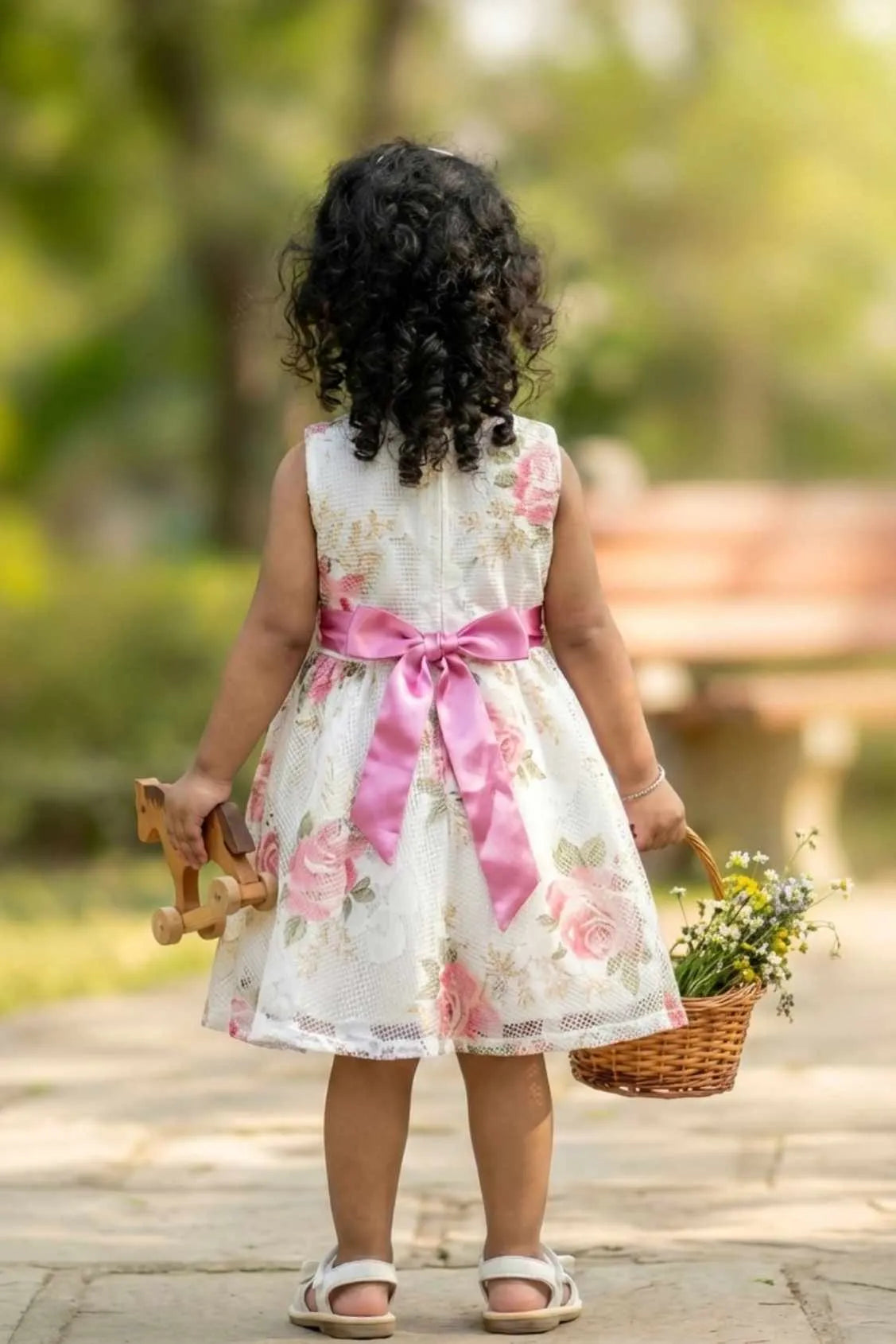 White Floral Party Dress For Girls