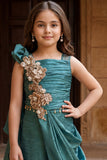 Girls Teal Green Sequin Embellished Draped Sharara Set