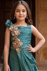 Girls Teal Green Sequin Embellished Draped Sharara Set