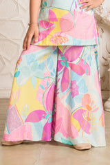 Girls Vibrant Aqua Blue Multicolor Floral Printed Palazzo Set