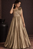 Girls Champagne Gold Sequined One Shoulder Party Wear Gown