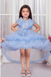 Powder Blue Sequin Bow Party Frock For Girls
