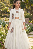 White Embroidered Lehenga Choli With Jacket For Girls