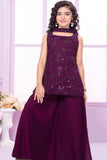Wine Sequin Embroidered Palazzo Set with Dupatta For Girls