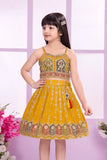 Mustard Yellow Ethnic Wear Skirt Set with Intricate Embroidery And Tassel Detail For Girls