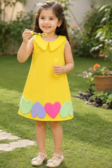 Girls Lemon Yellow Heart Applique Party Frock