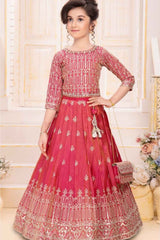 Red Sequins Embroidered Lehenga Choli With Sling Bag For Girls