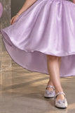 Lavender High-Low Party Wear Frock with Sequin Bow For Girls