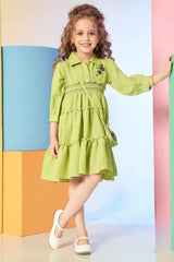 Green Embroidered Frock With Sling For Girls