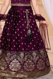 Wine With Gold Embroidered Lehenga Choli for Girls