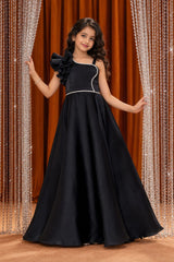 Black One-Shoulder Party Wear Gown For Girls
