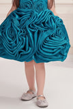 Teal 3D Rosette Appliqué Party Wear Frock For Girls