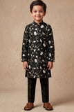 Boys Black Kurta Pajama Set with Floral Gota Patti And Sequin Work