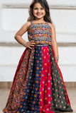 Multicolor Bandhani Printed And Floral Embroidered Lehenga Choli For Girls