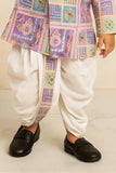 Lavender Patchwork-Style Kurta with Cream Dhoti Set
