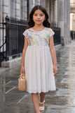 White Sequin Bodice Party Dress For Girls