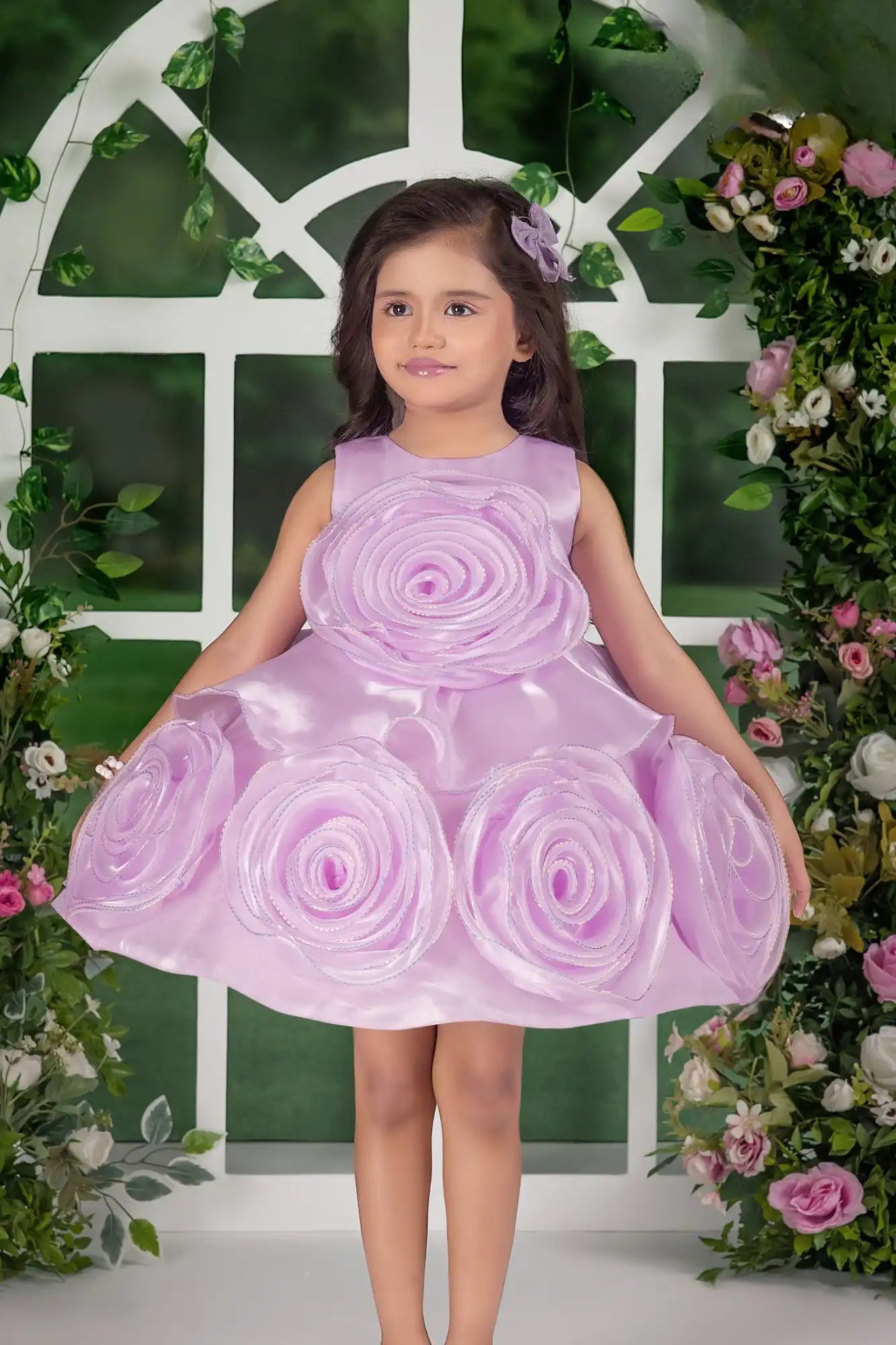 Blooming Princess Lilac Rosette Embellished Party Frock For Girls