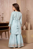 Powder Blue Embroidered Sharara Set with Dupatta for Girls