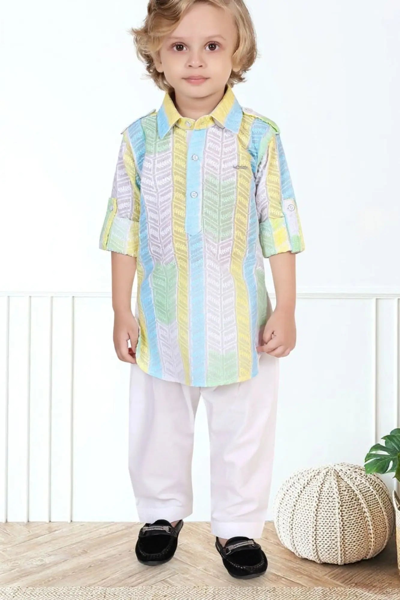 Blue And Yellow Thread Embroidery Kurta Set – Festive Ethnic Wear For Boys