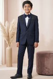 Navy Blue Embroidered 5 Piece Suit Set With Bead Work For Boys