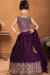 Purple Sequin And Embroidered Lehenga Choli For Girls