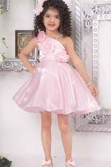 Pink Organza Frock With Floral Embellished For Girls