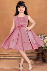 Onion Pink Frock With Floral Embellishment For Girls