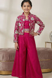 Rani Pink Palazzo Set with Embroidered Jacket For Girls