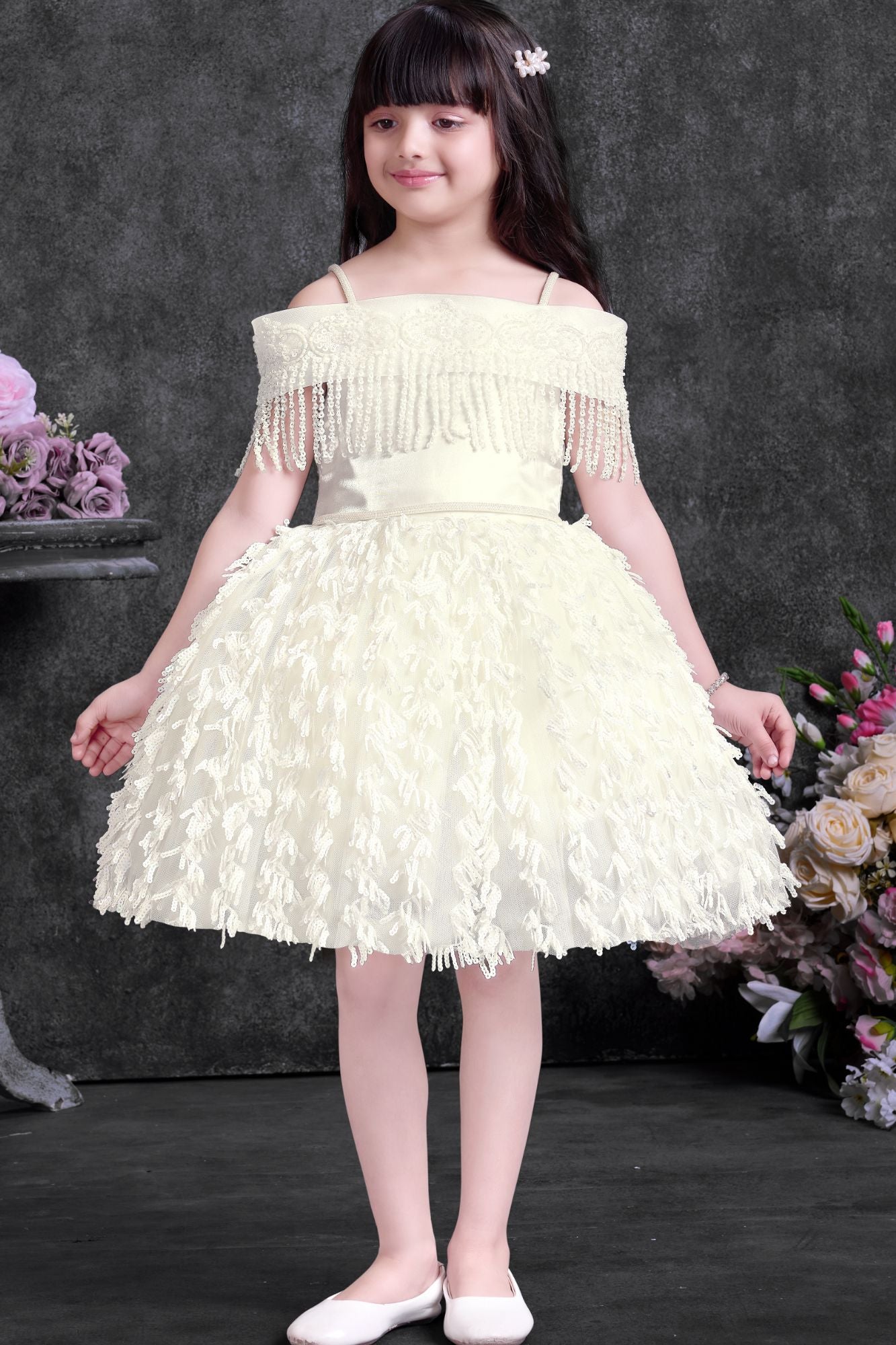 White Embellished Party Wear Frock For Girls