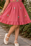 Girls Onion Pink Embroidered Ruffle Sleeve Flared Dress