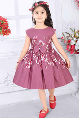 Floral Printed Wine Partywear Frock For Girls