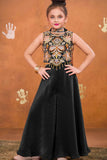 Black Embroidered Palazzo Set For Girls