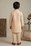 Peach Embroidered Linen Kurta Set For Boys