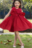Red Party Wear Frock With Bow Embellished For Girls