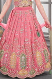 Pink Embroidered Lehenga Choli Set For Girls