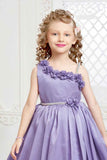 Purple Gown With Floral Embellished And Stone Waist Band For Girls