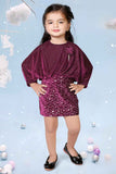 Wine Velvet Dress With Sequin Work For Girls