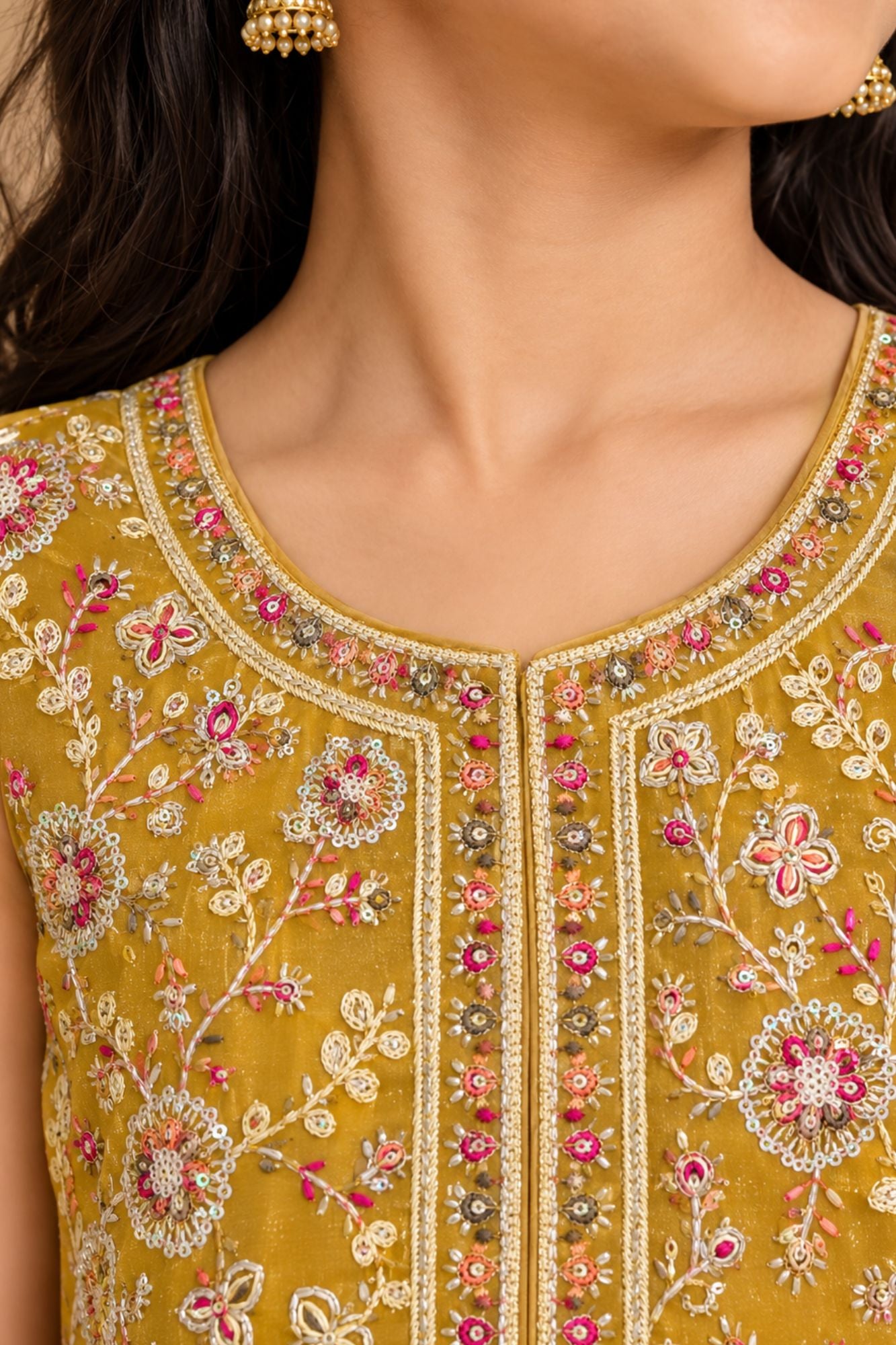 Yellow Embroidered Patiala Set With Dupatta For Girls