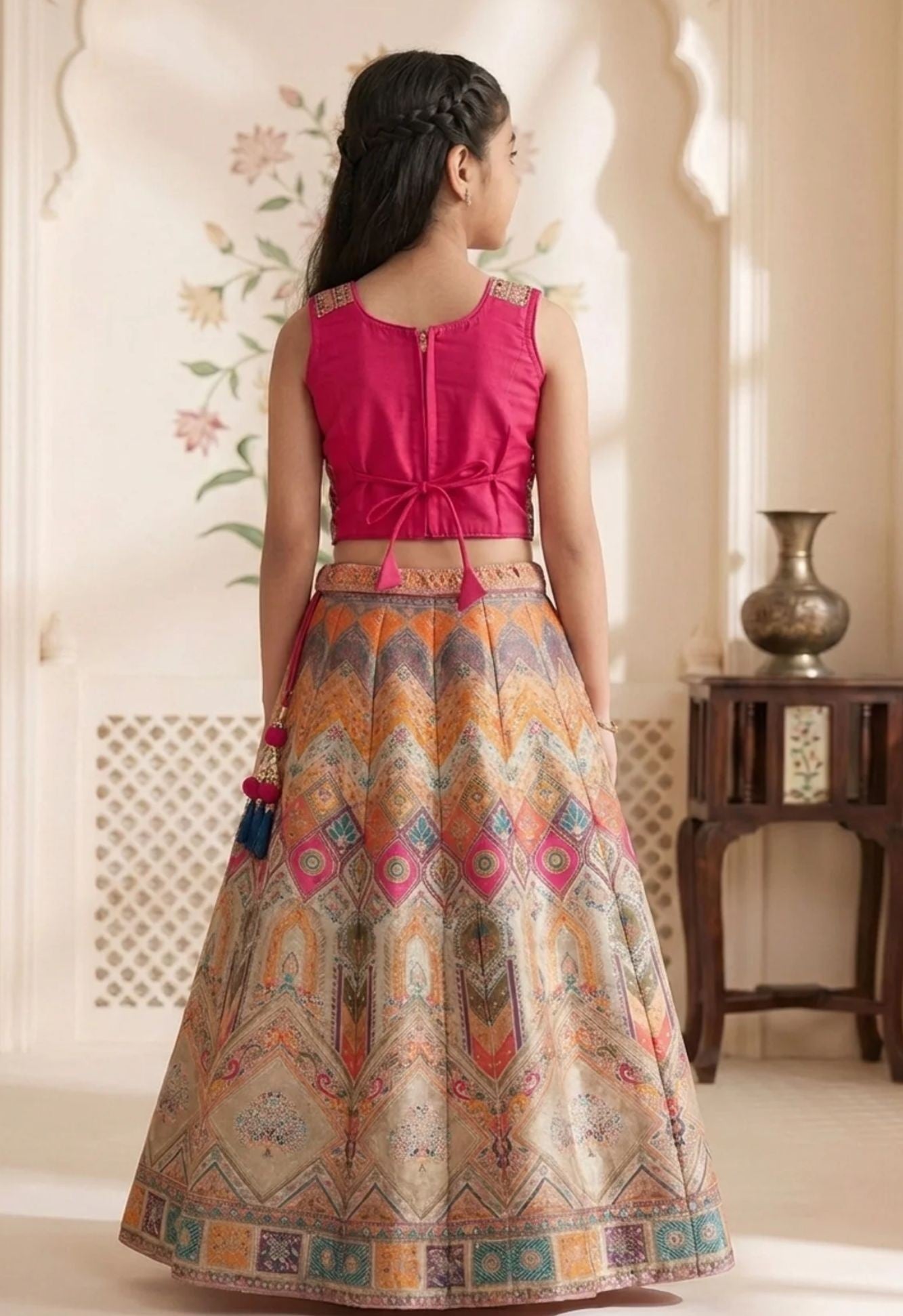 Multicolor Printed Lehenga Choli Set with Dupatta For Girls