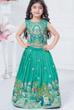 Emerald Green Elephant Embroidered Lehenga Choli Set for Girls